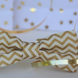 Mens gold chevron bow tie men gold cream zig zag bow tie, evening wedding bow tie, new years eve bow tie, christmas bow tie, formal, gift image 3