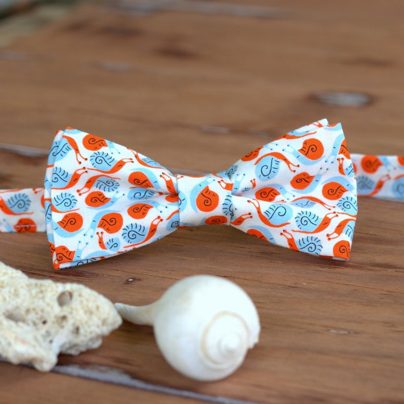 Mens blue orange bow tie, snails bow tie, fun bow tie, cotton bow tie, bow tie for photo, mens workwear, father's day gift, gift for him image 1