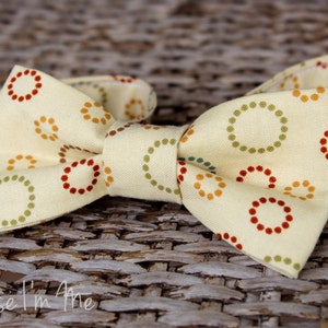 Mens Cotton Bow Tie Multi color circle print on cream bowtie pre tied adjustable bow ties mens bow tie wedding bow tie image 3