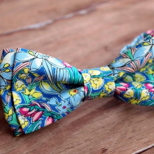 Men's Bow Tie, Liberty of London High Summer Flower Show, Adlington Hall, Cotton Bow Tie, flowers on blue, pretied bow tie, wedding tie image 3