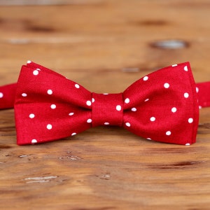 Gravata borboleta masculina de algodão vermelho, gravata borboleta vermelha com bolinhas brancas para homens e meninos adolescentes, gravata borboleta pré-amarrada, gravata borboleta de casamento, gravata borboleta de padrinhos, presente para ele