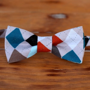 Mens gray cotton bow tie, men&#39;s gray multi argyle diamond bowtie - bow tie for men and teen boys - mens wedding bow tie - mens gift bow tie