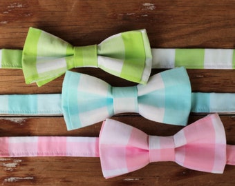 Boys Spring Easter Bow Tie, gingham bow tie for boy, infant toddler child teen bow tie, pink blue green, Easter bowtie, spring summer bowtie