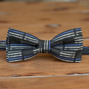Mens police support bow tie - black blue American flag cotton bowtie - law enforcement, policeman - Free US Shipping