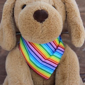 Rainbow print dog bandana, confetti print pet bandanna, reversible self-tying cotton bandana, red orange yellow green blue purple pink white