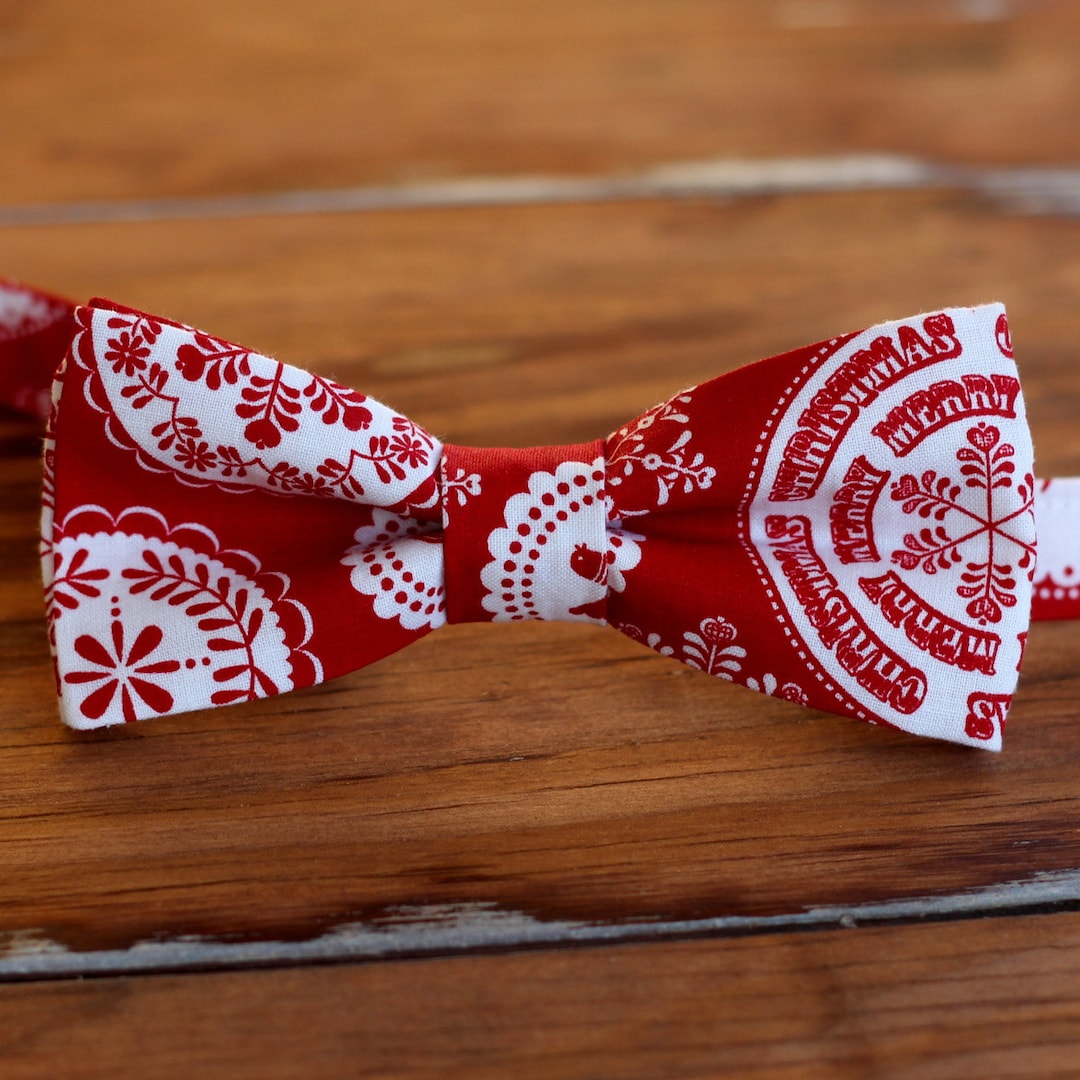 Mens Christmas Bow Tie Red White Holiday Bow Tie Men's Dresswear Mens