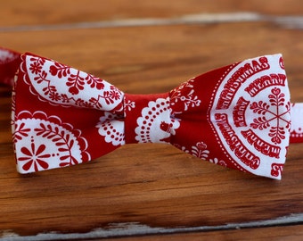 Mens Christmas bow tie - red white holiday bow tie - men's dresswear - mens party bow tie - mens novelty tie - men's custom tie - bowtie