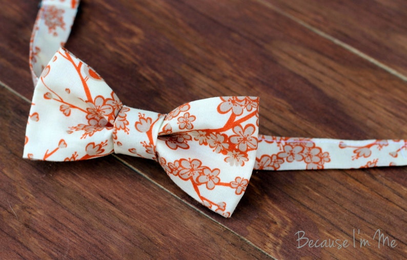 Boys Bow Tie tan orange cream cherry blossoms cotton bowtie, baby bow tie, toddler bow tie, child bow tie, little boy bow tie, wedding tie image 4