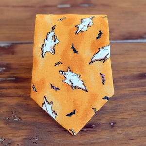 Boys Ghost Necktie, boy&#39;s ghost bat yellow orange neck tie, boys novelty necktie, boys Halloween tie, costume accessory, gift for boy