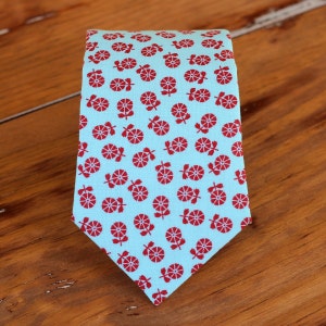 Boys Blue Red Floral Necktie, boy&#39;s flower cotton tie, baby boy necktie, boys rustic wedding tie, toddler necktie, boys necktie, spring