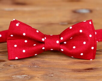 Boys red bow tie, red white dot cotton bowtie for boys, infant toddler child baby bow tie, little boy bow tie, wedding tie, birthday gift