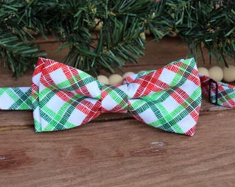 Christmas red green plaid bow tie for kids, holiday cotton bow tie for child, teen boy youth boy toddler infant, adjustable pre-tied bow tie