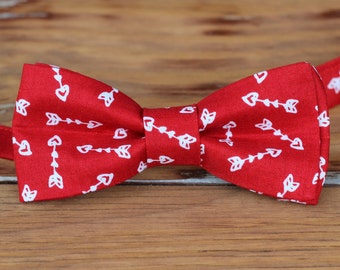 Men's heart bow tie | red white arrow heart cotton bow tie for men teen | bow tie gift for guy | anniversary bow tie | wedding | love gift