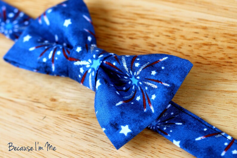 Mens Fireworks Bow Tie American patriotic cotton bowtie for men red white blue cotton bow tie men's novelty bow ties image 5