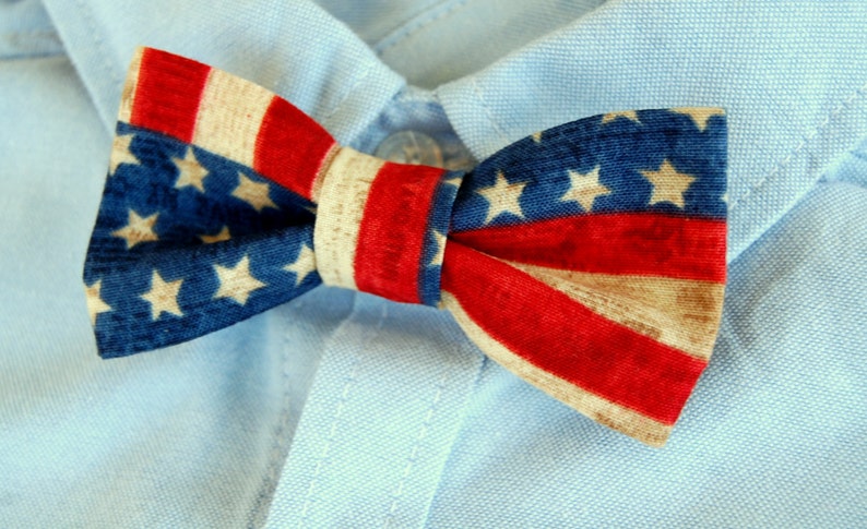 Mens American Flag Bow Tie cotton stars and stripes bowtie men's bow tie patriotic bow ties red cream blue bow tie gift for him image 4