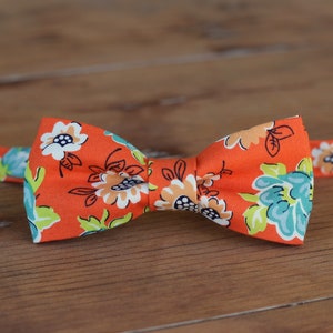 Men&#39;s Orange Floral Cotton Bow Tie - bow tie for men, semiformal bowtie