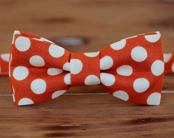Boys Orange Bow Tie - polka dot orange bow tie - toddler bowtie - little boy bow tie - ring bearer wedding bow tie - first birthday cake tie