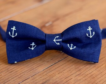 Mens Navy Bow Tie - anchor bow tie - nautical tie - navy blue white bow tie - mens wedding tie, gift for sailor - father's day gift - bowtie