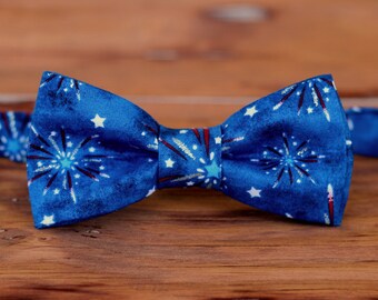 Boys Bow Tie - Red, White, Blue 4th Fourth of July Fireworks Cotton Bowtie - Infant Baby Toddler Child Preteen Sizes - American boys bow tie