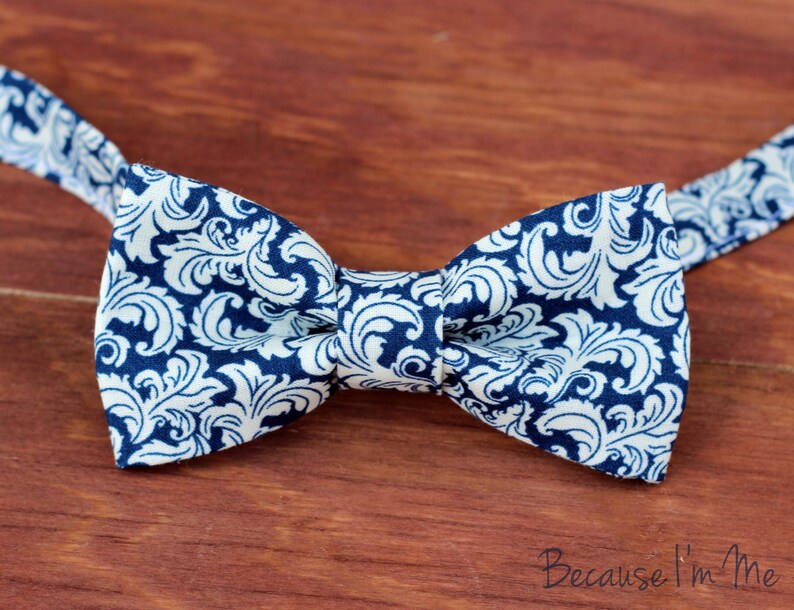 Boys navy blue floral bow tie boy's ivory floral bowtie Etsy