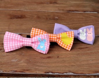 Dog Easter Bow Tie, spring bowtie for dogs, puppy bow tie, velcro bow tie, peep bunny tie for dog, pink orange purple gift for dog lover