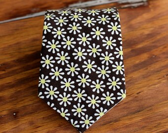 Boys Brown Necktie - brown daisy flower cotton neckties - ties for baby, infant, toddler, child - ring bearer wedding necktie