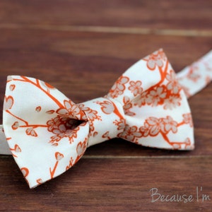 Boys Bow Tie tan orange cream cherry blossoms cotton bowtie, baby bow tie, toddler bow tie, child bow tie, little boy bow tie, wedding tie image 3