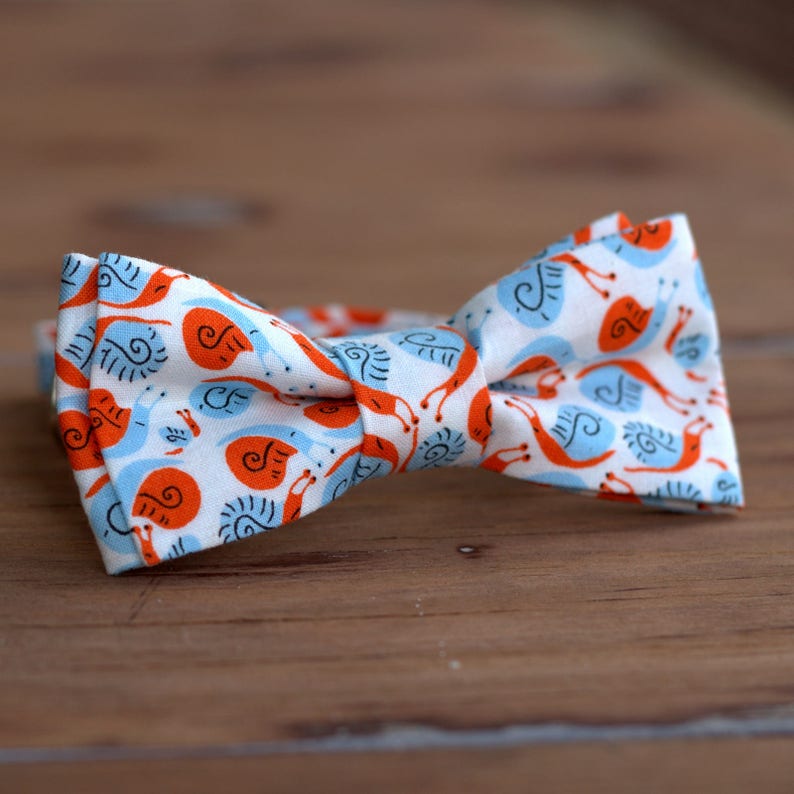 Mens blue orange bow tie, snails bow tie, fun bow tie, cotton bow tie, bow tie for photo, mens workwear, father's day gift, gift for him image 5