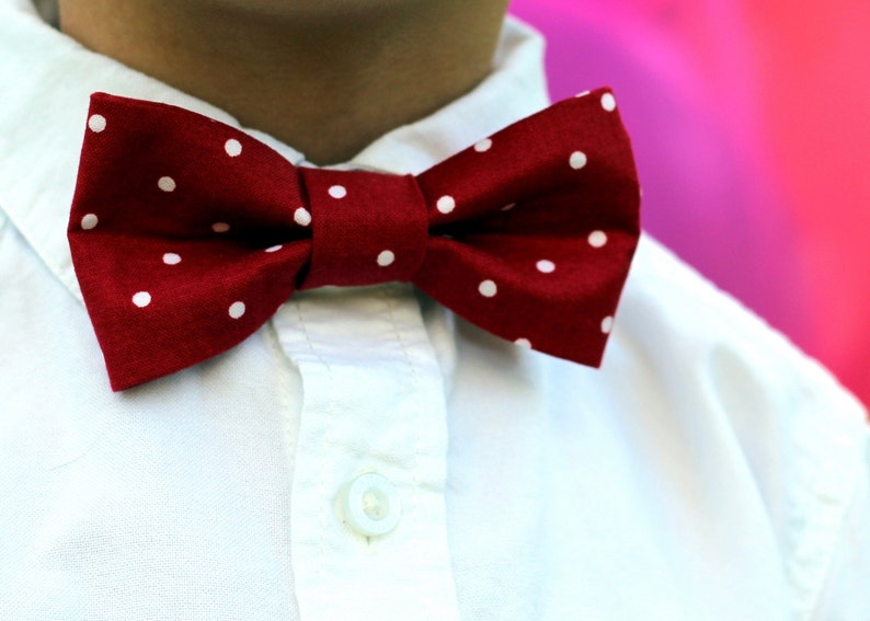 Boys red bow tie, red white dot cotton bowtie for boys, infant toddler child baby bow tie, little boy bow tie, wedding tie, birthday gift image 4
