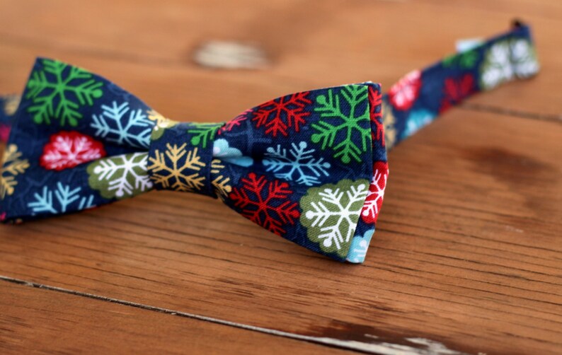 Mens Christmas Bow Tie mens Winter Snowflake on Navy Blue Cotton bowtie bow tie for men, teen boys mens holiday bow tie gift for him image 5