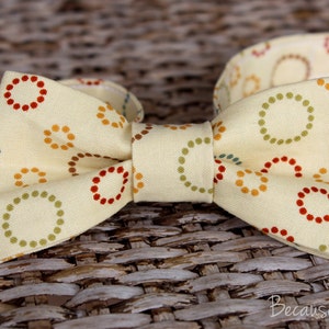 Mens Cotton Bow Tie Multi color circle print on cream bowtie pre tied adjustable bow ties mens bow tie wedding bow tie image 2