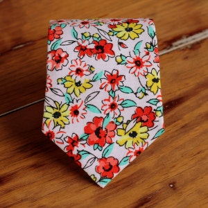 Boys Pink Necktie, red yellow pink floral flowers cotton boys necktie, neck tie baby infant toddler child preteen boy, ring bearer necktie