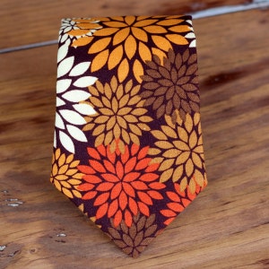 Boys Necktie - Fall floral cotton neck tie - brown orange cream gold necktie - infant baby toddler child preteen boy ties - boys necktie