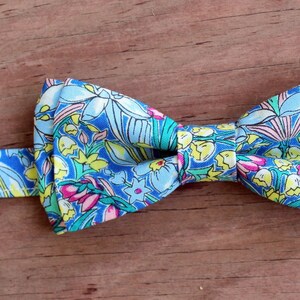 Men's Bow Tie, Liberty of London High Summer Flower Show, Adlington Hall, Cotton Bow Tie, flowers on blue, pretied bow tie, wedding tie image 6