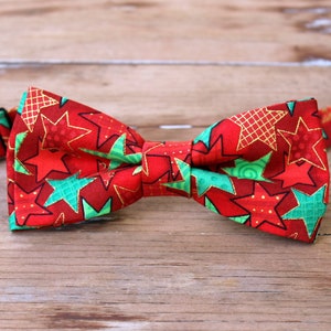 Kids Christmas bow tie, boys holiday bow tie, bow tie for children, santa snowman snowflake, cotton bow tie, pretied bowtie, red green gold image 4