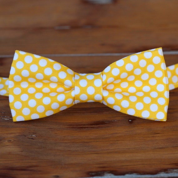 Mens yellow cotton bow tie mens white polka dot bowtie bow | Etsy
