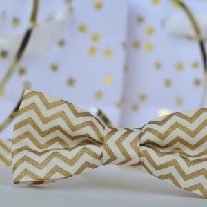 Mens gold chevron bow tie men gold cream zig zag bow tie, evening wedding bow tie, new years eve bow tie, christmas bow tie, formal, gift image 1