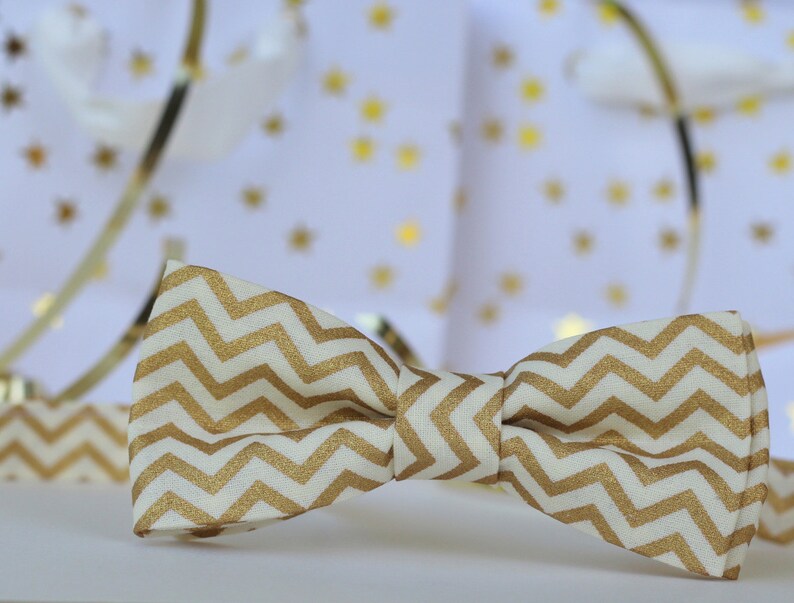 Mens gold chevron bow tie men gold cream zig zag bow tie, evening wedding bow tie, new years eve bow tie, christmas bow tie, formal, gift image 1