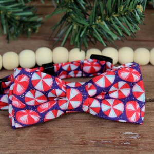 Christmas Candy Cat Bow Tie Collar - blue red white peppermint cat bowtie - kitten bow tie - adjustable breakaway collar, Christmas cat gift