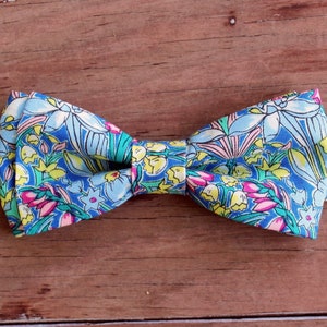 Men's Bow Tie, Liberty of London High Summer Flower Show, Adlington Hall, Cotton Bow Tie, flowers on blue, pretied bow tie, wedding tie image 5
