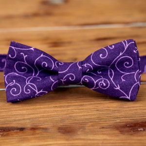 Mens Bow Tie purple swirl cotton bowtie bow tie for men and teen boys wedding bow tie mens casual bow tie men's lavender bow tie image 4