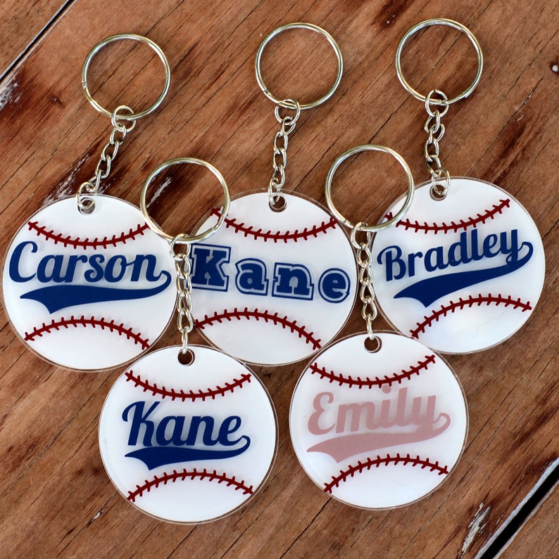 Personalized Name Baseball Keychains, Round Baseball Key Chains, Softball Key Rings, TBall Bag ID, Personalized Gift, ball tag, kids gift image 5