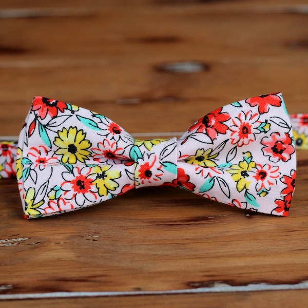 Boys Floral Bow Tie, rosa amarillo rojo corbata floral para niños, pajarita infantil, pajarita de niño, pajarita infantil, corbata de boda, pajarita preatada