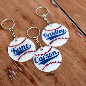 Personalized Name Baseball Keychains, Round Baseball Key Chains, Softball Key Rings, TBall Bag ID, Personalized Gift, ball tag, kids gift image 4