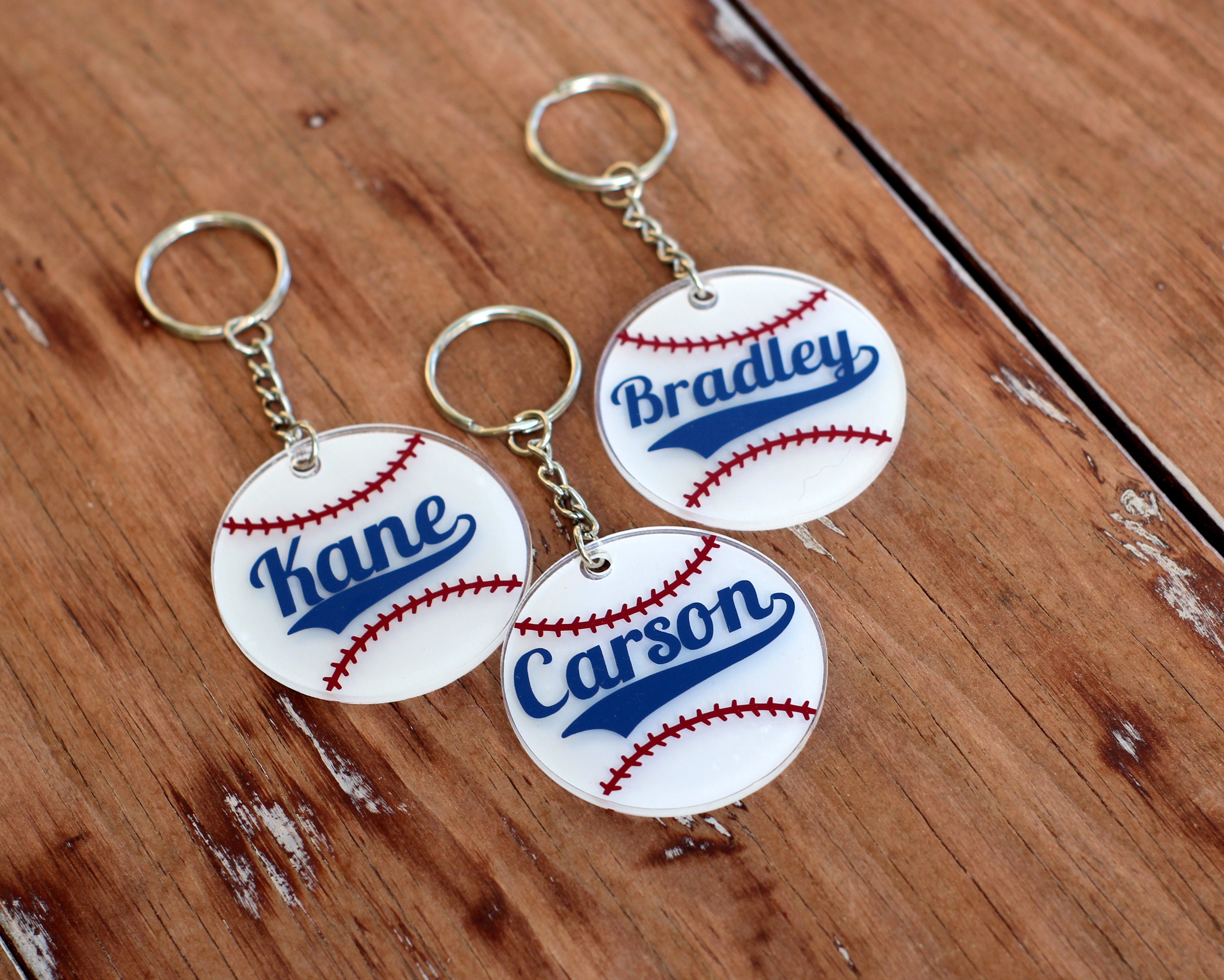 Personalized Name Baseball Keychains Round Baseball Key Etsy