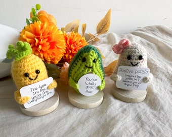 Positive Potato With Stand, Cute Handmade Crochet Pineapple, Fine-apple Avocado Send a Hug, Cheer Up Gift