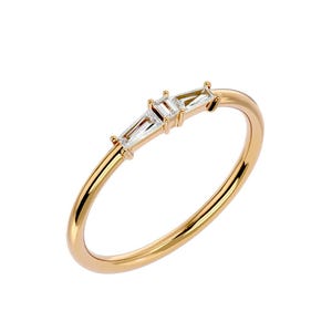 14K Gold Tapered Baguette Diamond Engagement Ring, Minimalist Wedding Ring, Unique Ring Design, Stacking Ring, 18K Gold Engagement Ring