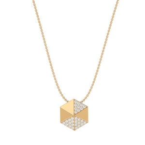 14K Gold Honeycomb Diamond Pendant Necklace, Minimalist Jewelry
