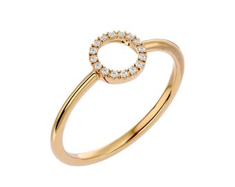Anillo de oro de 14 quilates con diamante y círculo abierto, anillo Karma minimalista