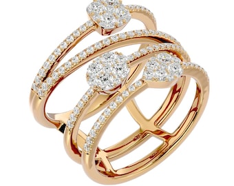 14K Gold Criss Cross Diamond Ring, Handmade Pave Band